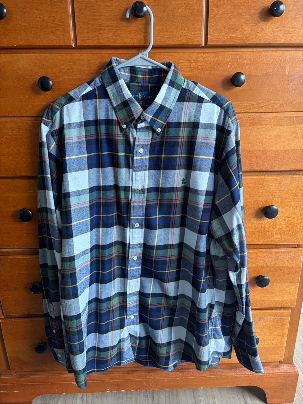 Ralph Lauren Men's Navy, Green & White Plaid Button-Down Shirt